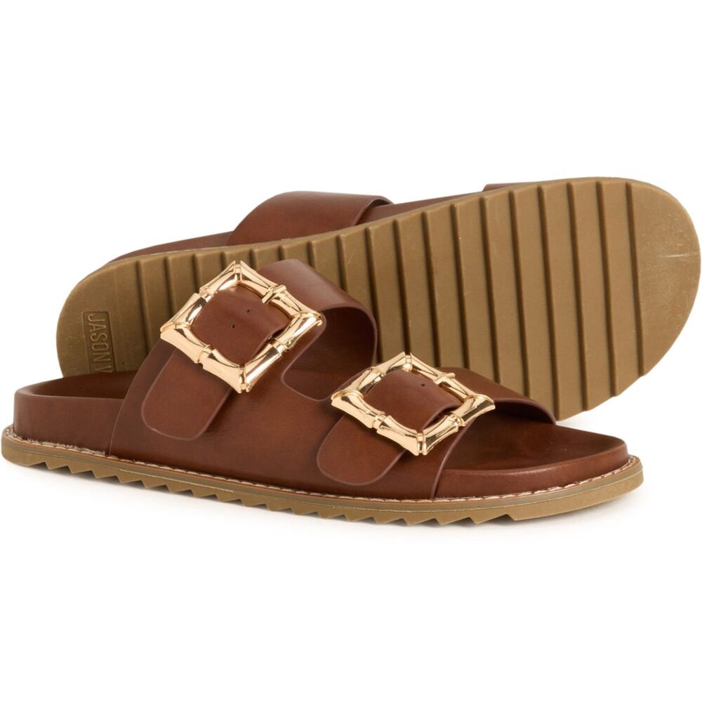 NIB Jason Wu Brown Marzan Leather Chunky Strap Slides Sandals Sz 8